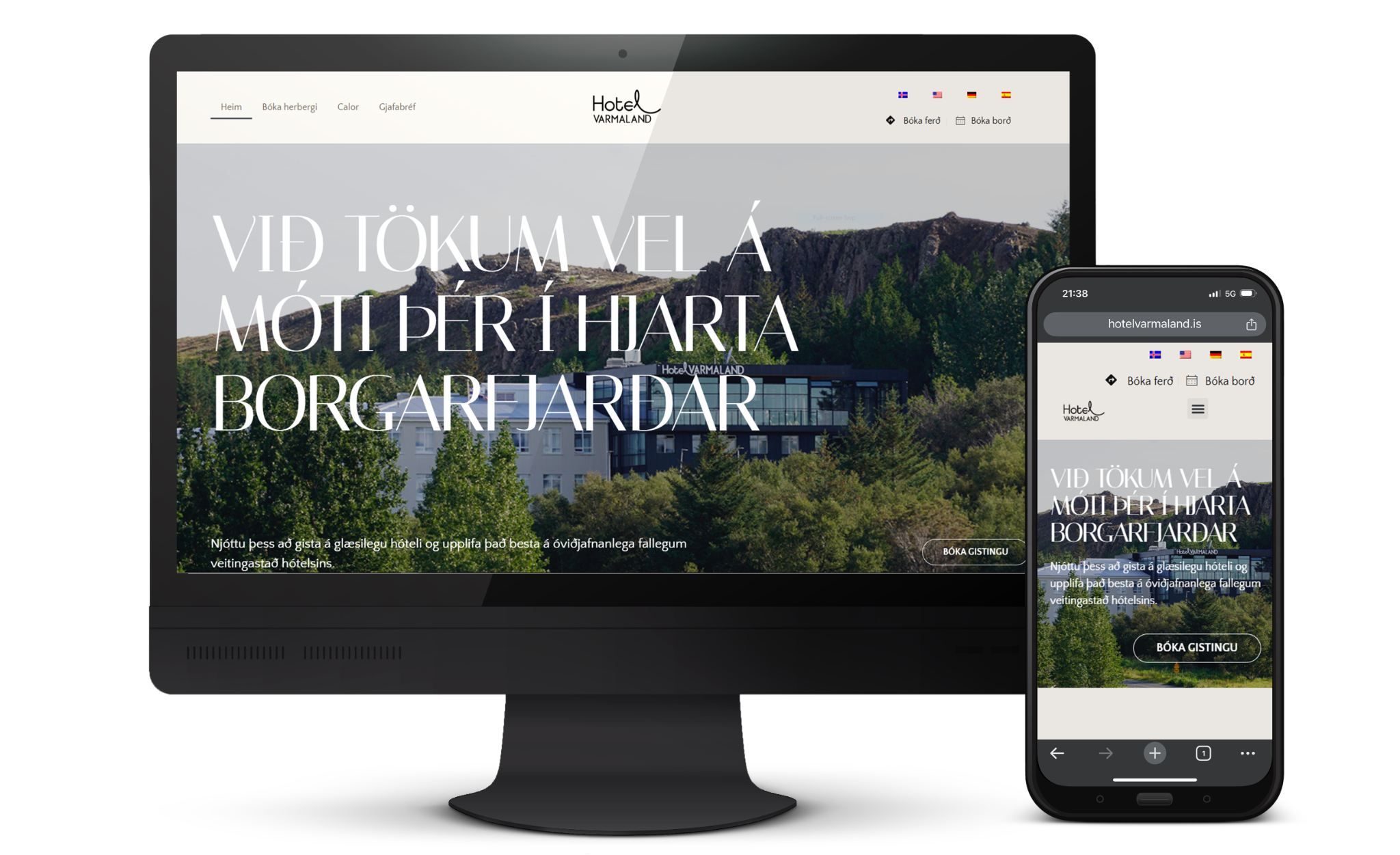 Hótel Varmaland á tölvuskjá og síma