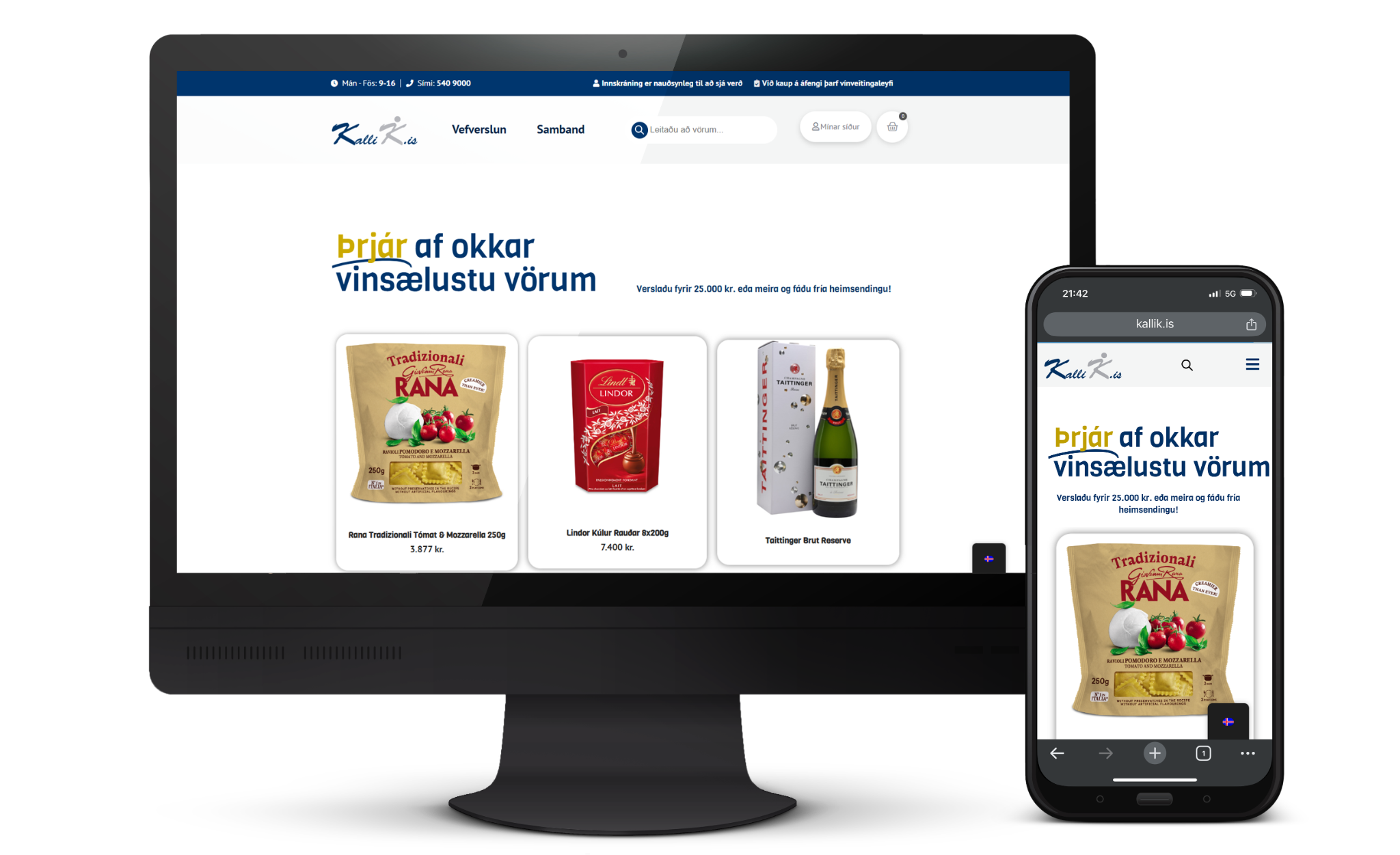 Kalli K á tölvuskjá og síma