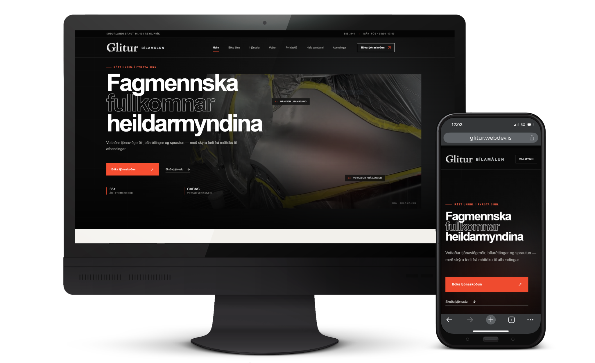 Glitur á tölvuskjá og síma