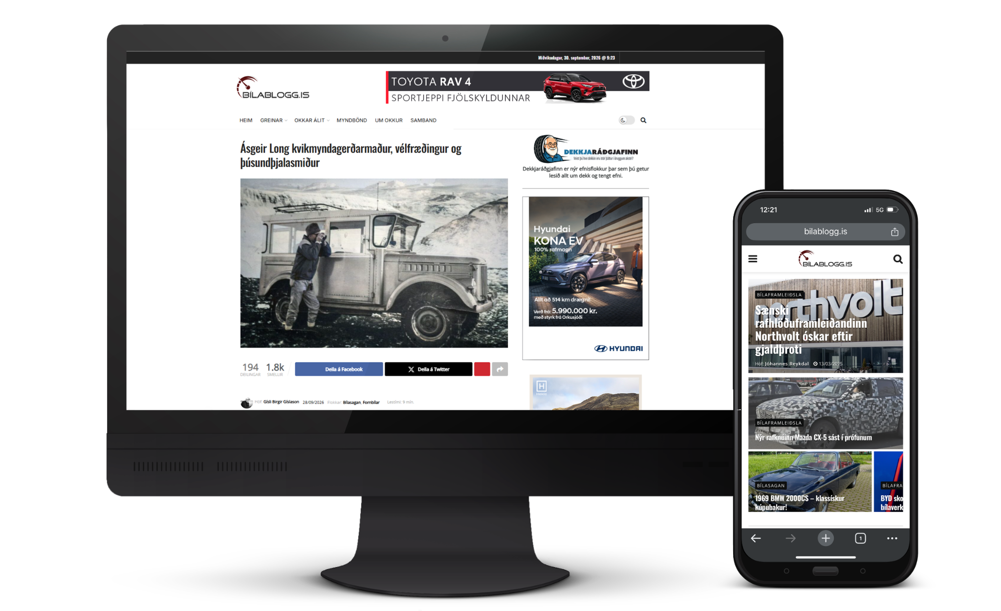 Bílablogg.is á tölvuskjá og síma
